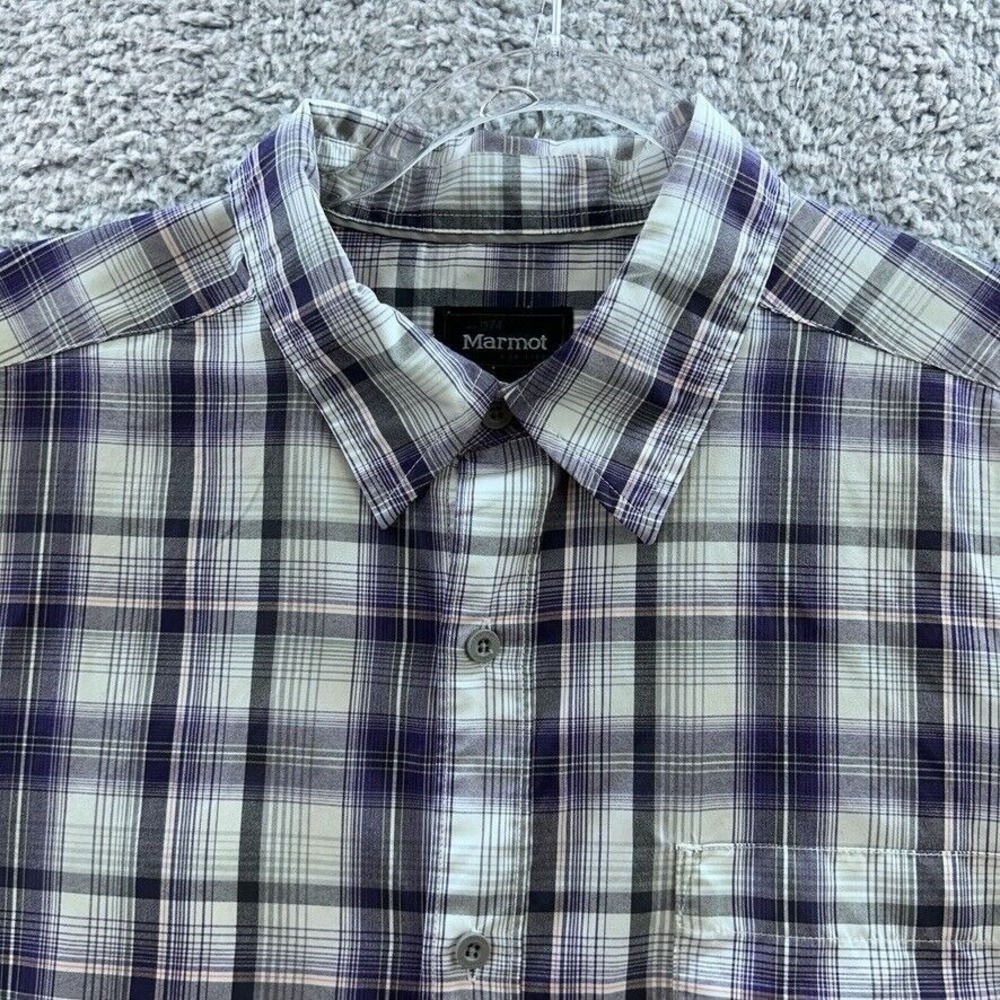 Marmot For‎ Life Shirt Men's Large Purple Plaid Short Sleeve Button Down
